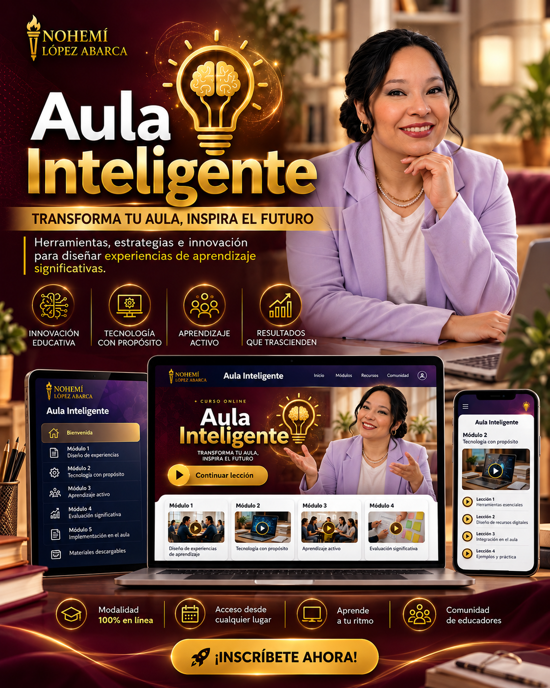 Aula Inteligente con Nohemí López Abarca: herramientas, estrategias e innovación para la práctica docente. Modalidad en línea.