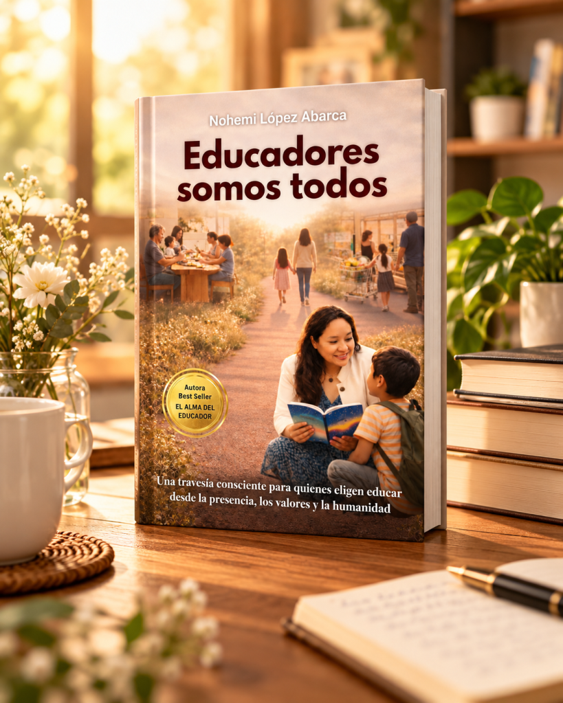 Mockup ambientado del libro Educadores somos todos de Nohemí López Abarca.