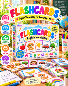 Mockup promocional de Flashcards de vocabulario en inglés