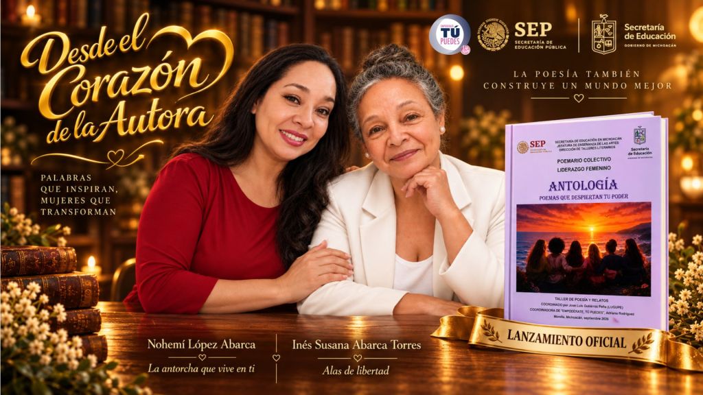 Nohemí López Abarca e Inés Susana Abarca Torres compartiendo su participación en la antología Poemas que despiertan tu poder.