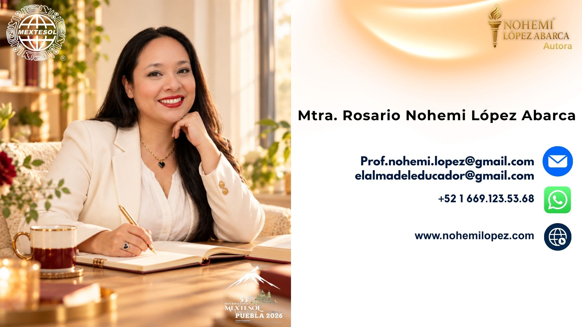 Tarjeta de contacto de Mtra. Rosario Nohemí López Abarca.